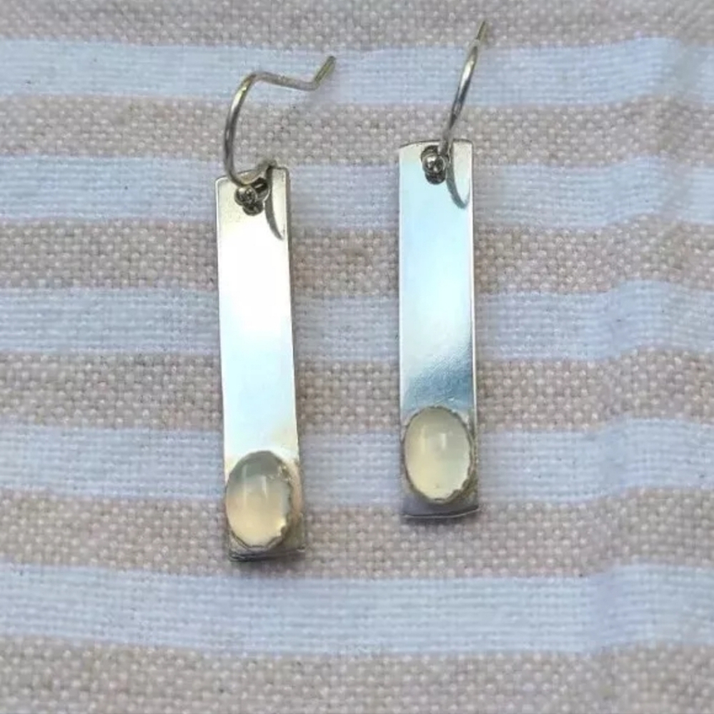 Moonstone Earrings Sterling Silver Dangle Artisan Handcrafted